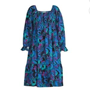 ✅Terra & Sky Women's Plus Size Square Neck Peasant Dress with Smocked Bodice
